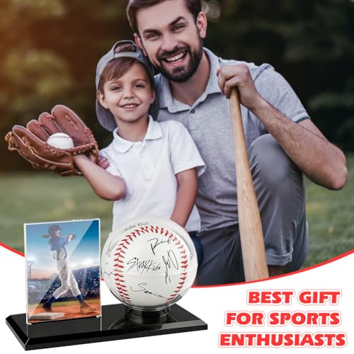 Acrylic Baseball Display Case, Dustproof Clear Base Ball Holder for Ball and Cards, Centerpieces Protector Gift for Memorabilia Showcase, Baseball Stand & Photo Card Frame for Official Size Base balls