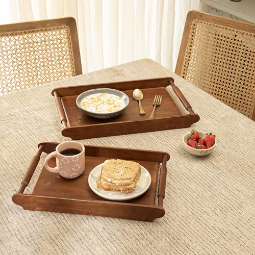 Ellementry Wooden Serving Tray Set – Decorative Tray for Coffee Table, Kitchen & Dining, Serving Platters, Breakfast & Snack Tray - color: Presence Walnut