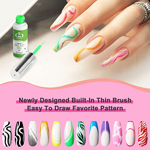Gel Nail Art Polish Set with Thin Liner Brush for Nail Design 12 Colors