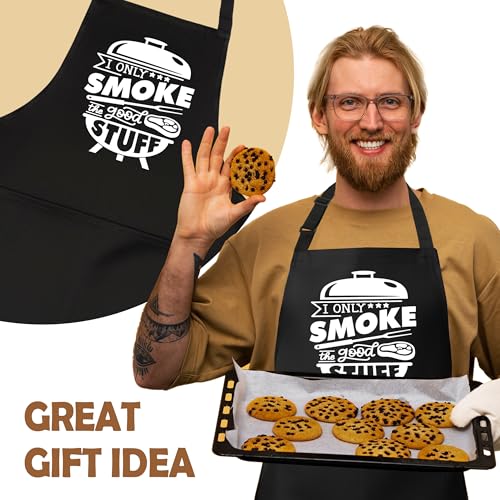 BBQ Smoker Aprons for Men with 2 Pockets, Cooking Apron for Dad, Funny Meat Smoking Gifts, Adjustable Grilling Apron for Husband, Chef Kitchen Gifts for Birthday & Father’s Day - A28 - color: I Only Smoke the Good Stuff 1