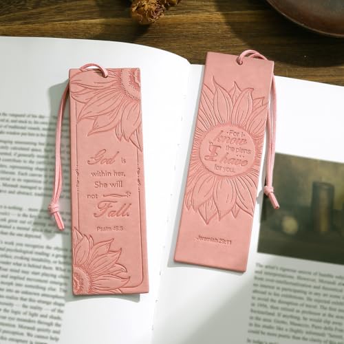 2 Pcs Sunflower Christian Leather Bookmarks for Women, Pink Christian Gifts for Women Book Marks for Reading Women (Pink) - style: Pink