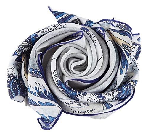 JWSilk Long Charmeuse Silk Scarf Classic Art Print - color: Great Wave Off Kanagawa