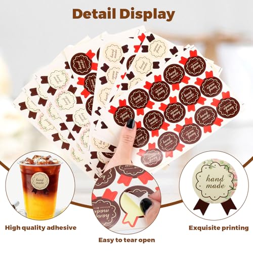 LELE LIFE 900 Handmade Stickers, 3 Styles, 300pcs Each, 2.8x3.5cm/1.1x1.4in, Paper, Rectangular, Perfect for Baked Goods Packaging