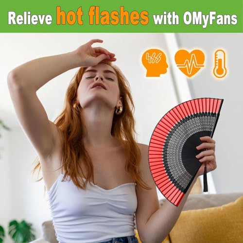 Hand Fan for Women Foldable - Folding Chinese Japanese Vintage Bamboo Silk Fan - Ideal for Hot Flashes, Church, EDM, Festivals, Dancing and Gifts (Sexy Black-Red) - color: Sexy Black-red