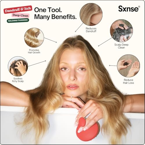 SXNSE Revive Silicone Scalp Massager - Manual Scalp Scrubber & Exfoliator Brush for Dandruff, Buildup & Itch - Scalp Shampoo Brush for Wet & Dry Hair with Soft Bristles and Easy-Grip Handle, Arctic - color: Arctic