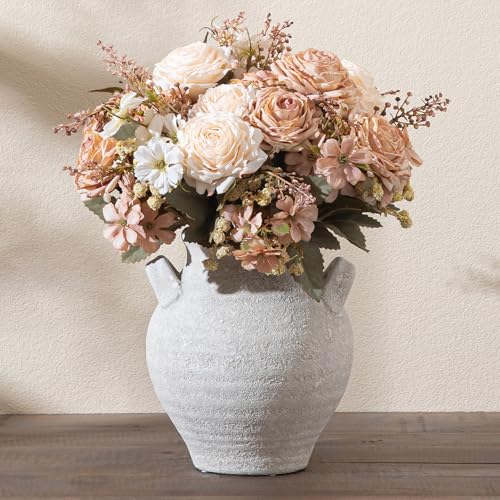 Enra Textured Ceramic Vase, 7.36 Inch Off White Rustic Farmhouse Decor - color: Small Farmhouse Vase