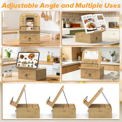 Cookbook Stand-Wooden Recipe Card Holder Box Kitchen Counter - color: Wood,large