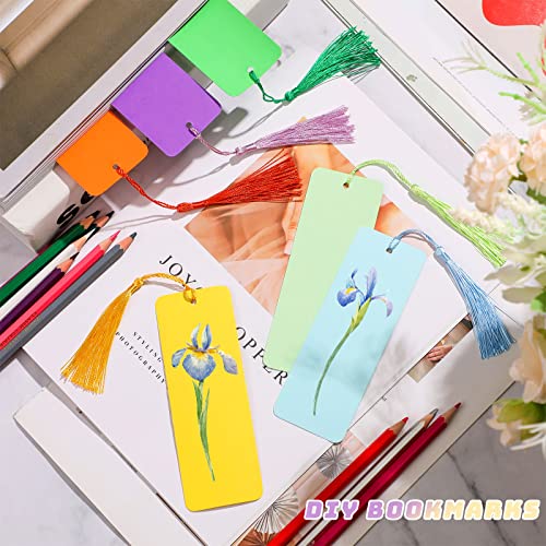 Sinmoe 240 Pcs Blank Paper Cardstock Bookmark with Tassels DIY, Solid Color