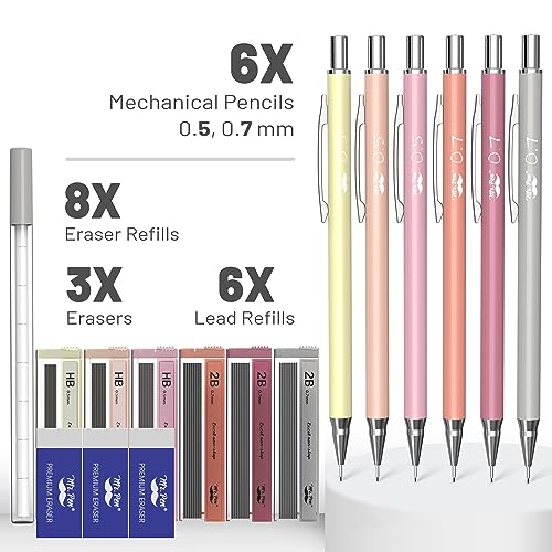 Mr. Pen- Cute Mechanical Pencil Set with Lead Refills & Erasers, 6 Pack
