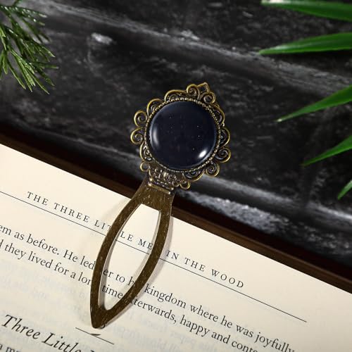 2Pcs Black Obsidian&Green Aventurine Bookmark with Natural Crystal Stone - Vintage Brass Metal Bookmarks for Reading Women, Men, Book Lovers, Girls and Teachers Book Marks(Black Onyx&Green Jade) - color: Black Onyx&green Jade