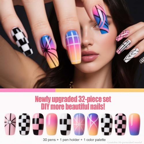 Artdone 32pcs Nail Art Brushes Tools Set Dotting Tools for Gel Polish - color: 32Pcs Set