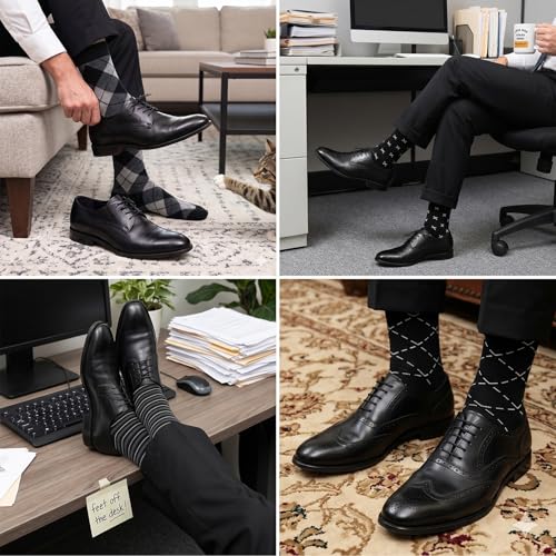6 Pairs Mens Dress Socks, Men Business Cotton Crew Socks - color: Black
