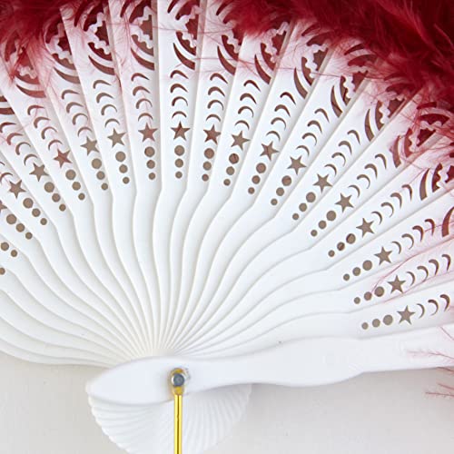 BABEYOND 1920s Marabou Feather Folding Hand Fan - color: Wine Red