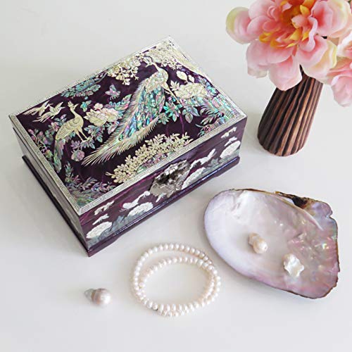 MADDesign Mother of Pearl Jewelry Box Multilevel Peacock Design - color: Purple