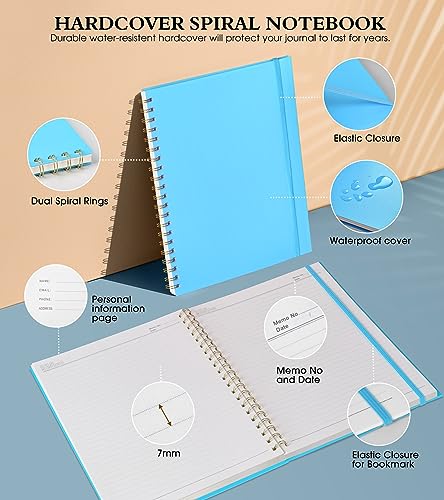UEBZFOCS Spiral Notebook Journal 8.5” x 11”, Lined Notebooks for Women Men, A4 Large College Ruled Journal, 100 GSM Paper, Plastic Hardcover Spiral Bound Journals for Work School Business, Blue - color: Blue, size: Line