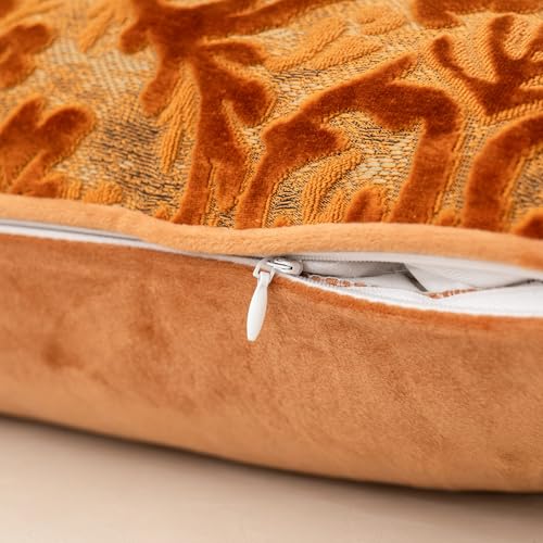 Alerfa Boho Orange Floral Throw Pillow Cover 18x18 Inch Cut Velvet Sqaure Luxury Embroidered Decorative Pillow Cover for Couch Living Room Bedroom - color: Orange, size: 18" x 18" (Pack of 1)