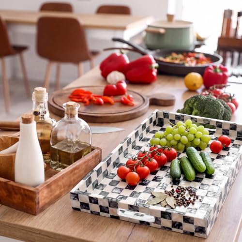 Reallnaive Mother of Pearl Lazy Susan, Square, Black White Checkerboard - color: Black White Checkerboard, style: Square
