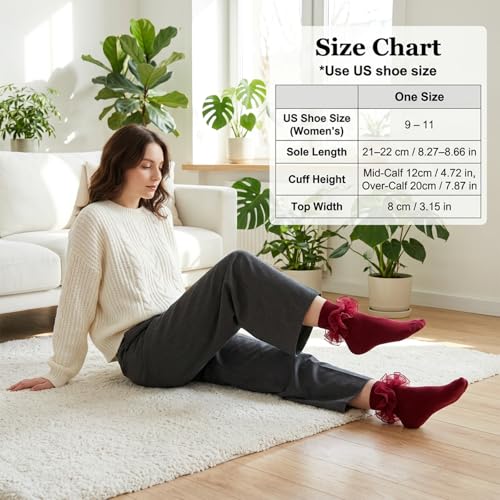 Big Ruffle Socks Women(Size 5-11) Turn Cuff Cotton Lace Frilly Socks - color: White,red,wine Red,yellow, size: 9-11