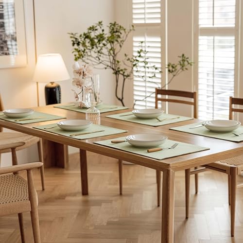 Demetex Cloth Green Placemats Set of 8 Heat Resistant Table Plate Mat Washable Linen Placemat for Kitchen Dining Tables, 13x19 inch, Grass Green - color: Grass Green, size: Placemats set of 8