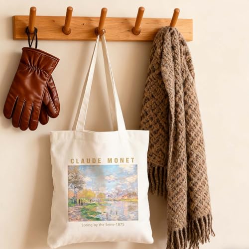 Art Canvas Tote Bag,Art Lovers Gifts,Aesthetic Tote Bag for Women. - color: White - Monet -1