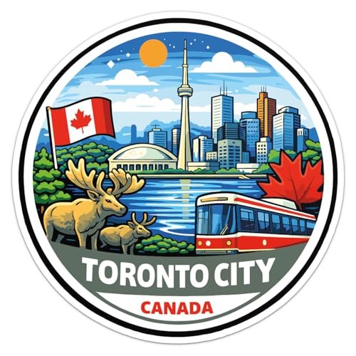 Cartoon Style Canada Toronto City Sticker - Waterproof Outdoor Vinyl Decal, 3 Inch - color: Cartoon Style Canada Toronto City, size: 3'' longer side