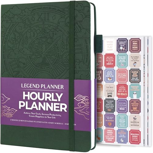Legend Undated Hourly Planner, A5 Appointment Book Schedule, Dark Green - color: Dark Green, Debossed