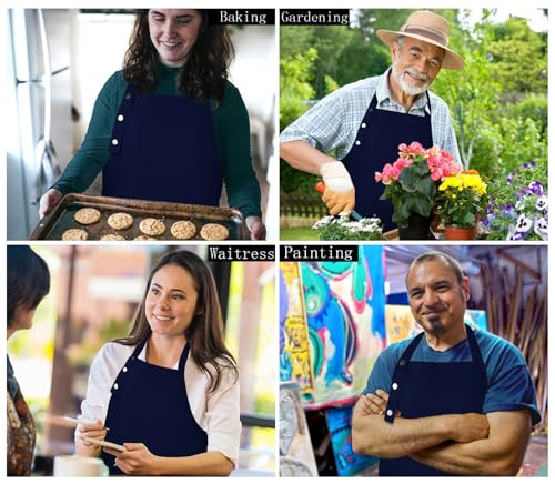 Hongsome Adjustable Button Apron for Women Men Artist Painting Pottery Garden Cooking Kitchen Chef 3 Pockets Waterproof M-XXL - color: Blue