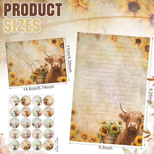 TaoBary 160 Pcs Floral Highland Cow Stationery Paper and Envelopes Set - size: 5.5 x 8.25 Inch, style: Floral Highland Cow