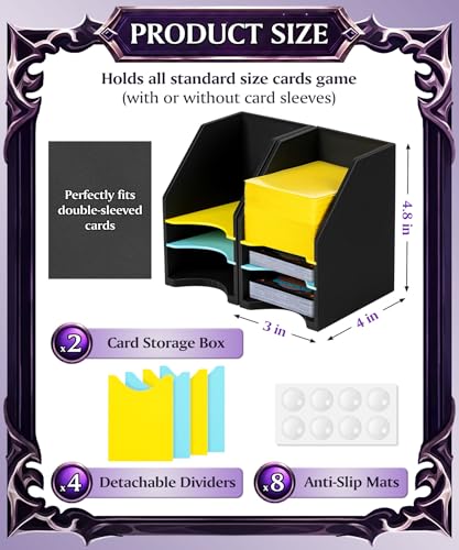 2 Pack Commander Deck Holder for MTG - 100+ Double Sleeved Card Tray with 3 Dividers, Sturdy Playing Card Holder & Organizer for Magic The Gathering TCG Board Game Accessories - color: Black