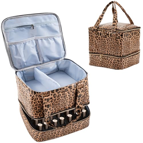 Uross Nail Polish Organizer Bag Holds 42 Bottles Nail Polish & Nail Lamp, Gel Nail Polish Organizers and Storage box for Nail Tech, Nail Kit Supplies Organizer Case - Leopard - color: Leopard, size: Large - 11 x 9.5 x 9.5 inch (42 bottles)