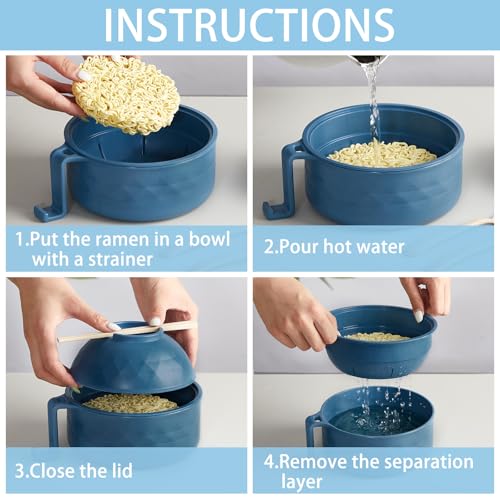 2 Sets 40 oz Microwave Ramen Bowl with Handles, Orange, Blue - color: Orange, Blue