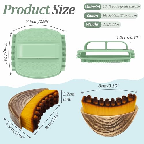 Silicone Face Scrubber & Lymphatic Contour Face Brush Set, Soft Facial Brush with Unique Side-Bristle for Gentle Exfoliating & Deep Cleansing, Lymphatic Drainage Massager for Sculpting(Green) - color: Greenset