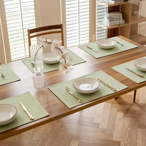 Demetex Green Placemats Set of 6 Washable Place Mats Heat Resistant Table Mats Sage Placemat for Kitchen Dining Plate Tables, Green - color: Grass Green, size: Placemats set of 6