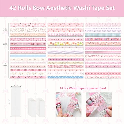 Bomichi Washi Tape Set - 42 Rolls Cute Pink Bow Decorative Scrapbook Tape - color: Pink bow