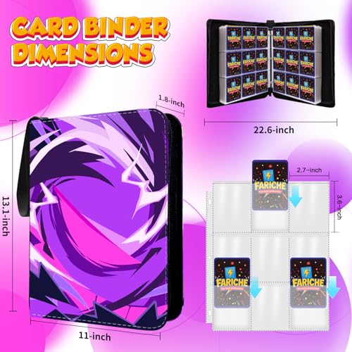 Trading Card Binder for TCG Cards, 9-Pocket Portable Card Collector Ablum Holder Book Fits 900 Cards with 50 Removable Sleeve, Waterproof Card Binder Display Storage Carrying Cases for TCG-Purple - color: Purple-900 Cards