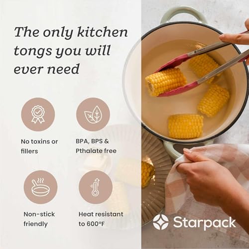 Starpack Get a Grip Silicone Kitchen Tongs (12 Inch) - LFGB Non Toxic, 600°F Heat Resistant, BPA-Free - Heavy-Duty Stainless Steel, Locking - Dishwasher Safe for Nonstick Cookware - color: Earthy Pink, size: 12" Single