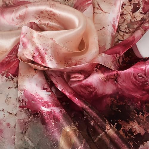 Women 100% Mulberry Silk Neck Scarf 21" Square Floral Neckerchief - color: Pink Roses