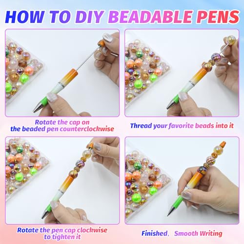 300 Pieces DIY Beadable Pen Kit – 100 Plastic Ballpoint Pens with Refills & Bags – School Supplies, Office Accessories & Decorative Items for Students & Teachers (Gradient) - color: B-Multicolor 02, size: 100