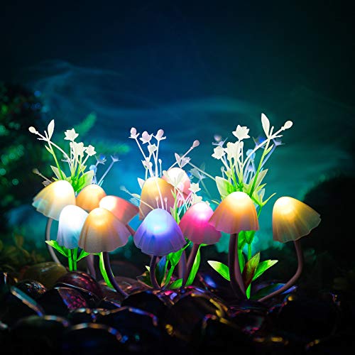 Mudder 4 Pcs Sensor Mushroom Night Lights LED Night Lights 7 Color Changing Plug-in Light Sensor Wall Lamp for Adults Bedroom, Bathroom, Christmas Party Gift(Float Grass Style) - style: Float Grass Style
