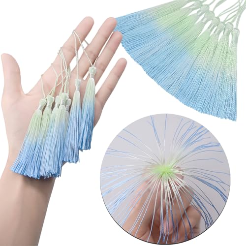 50Pcs 5 Inch Bulk Bookmark Tassel Kit for Graduation, Keychain(Green Blue) - color: Green&blue