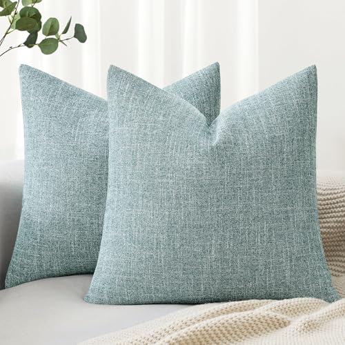 MIULEE Pack of 2 Decorative Linen Burlap Coastal Pillow Covers Farmhouse Boho Accent Pillowcases for Sofa Car Couch Bedroom Living Room Decor 16x16 Inch Teal - color: Teal, size: 16" x 16" (Pack of 2)