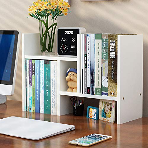 Meikuler Desktop Shelf Organizer, Adjustable Wood Display Desk Shelf, Office Storage Rack Tabletop Bookshelf Multipurpose Shelves for Home Decor, Office, Gifts - color: White