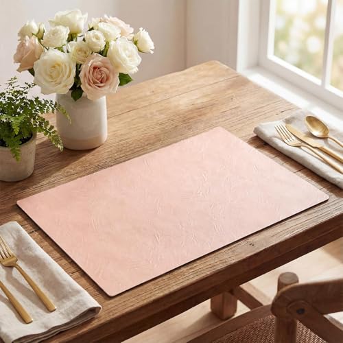 Artoid Mode Pink Faux Leather Placemats Set of 6, 12x18 Inch Waterproof Wipeable Heat Resistant Vinyl Place Mats, Reversible Table Mats for Spring Kitchen Dining Decor - color: Pink, size: 12" x 18", Rectangular Set of 6