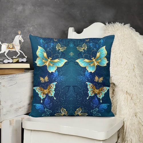 Fantastic Butterfly Pillow Covers Blue Gold Theme Butterfly Home Decor Sofa Bedroom Cushion Outdoor Indoor Decorations 16 "x16 - color: Butterfly-4, size: 16" x 16" (Pack of 2)