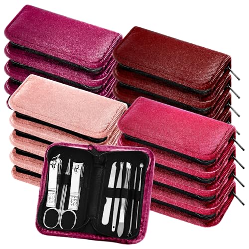 Coume 24 Sets Mini Manicure Kit for Women Men Nail Clippers, Red Series - color: Red Series