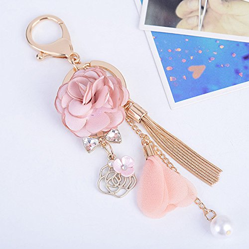 Flower Tassel Keychain Pearl Car Keyring Holder Purse Handbag Pendant - color: Blue