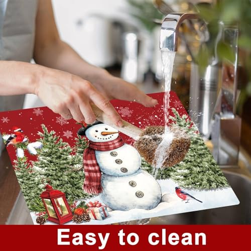 Winter Christmas Placemats Set of 6 Snowman Plastic Table Mat 17×13×0.04in - style: Red Blue Snowman