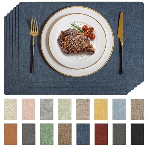Romanstile Faux Leather Vinyl Placemats Set of 6, Navy Blue - color: Navy Blue