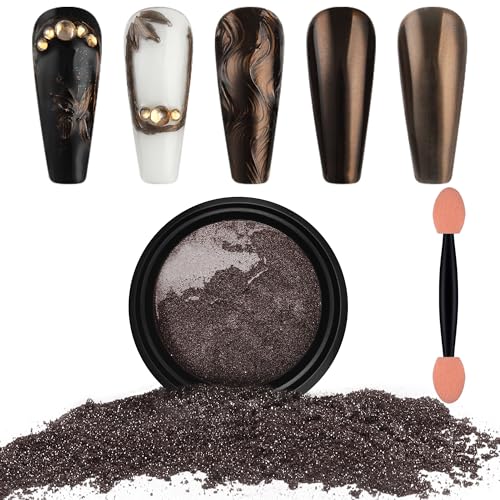 Artdone Chrome Nail Powder, Coffee Color Iridescent Aurora Powder Metallic Mirror Effect Pigment Pearlescent Mermaid Pigment Pearl Glitter Dust Kit, Nail Art Decoration, Resin Craft - color: 1 Jar - Coffee