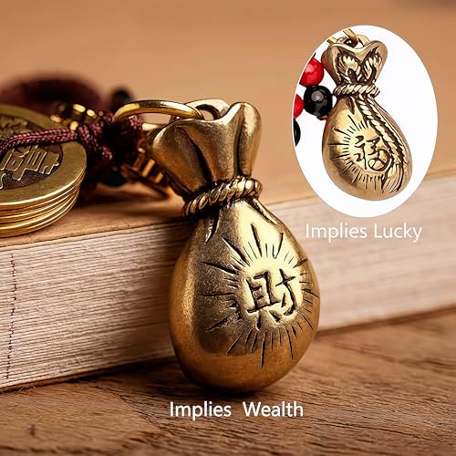 Traditional Feng Shui Good Chinese Lucky Charm Brass Keychain - style: Fortune Bag